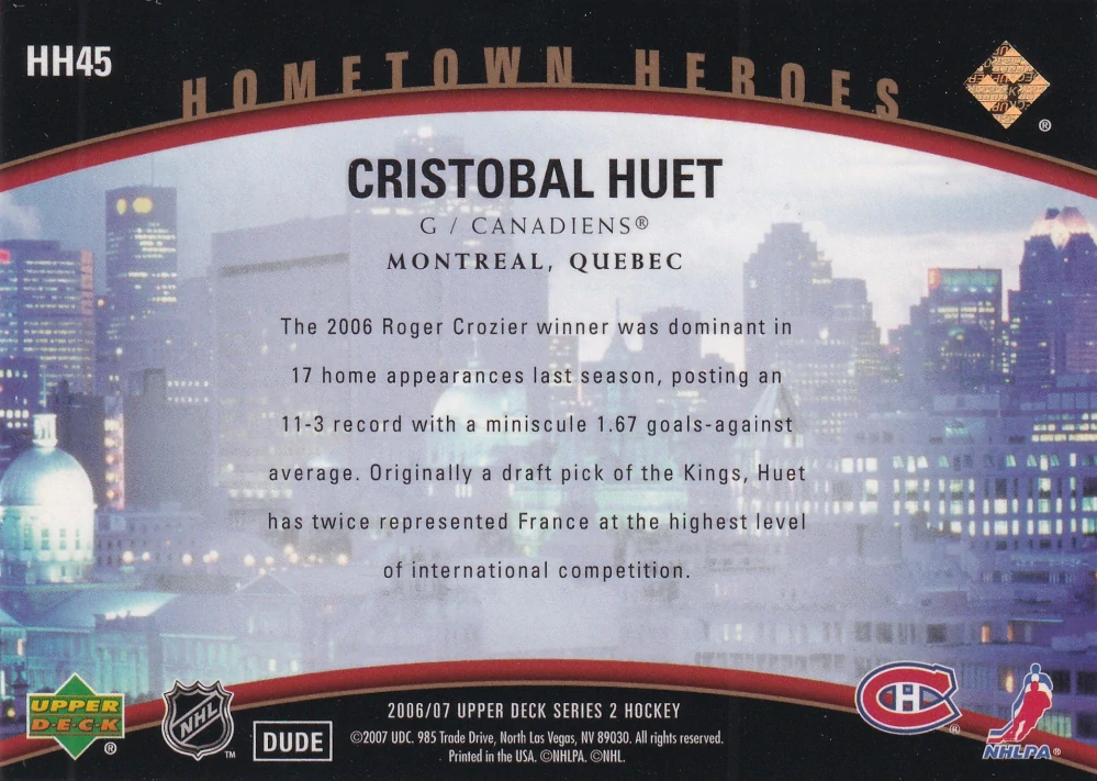 2006-07 UD Series 2 - Cristobal Huet - Hometown Heroes #HH45