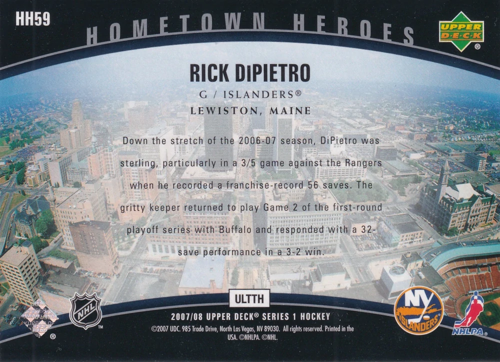 2007-08 UD Series 1 - Rick DiPietro - Hometown Heroes #HH59