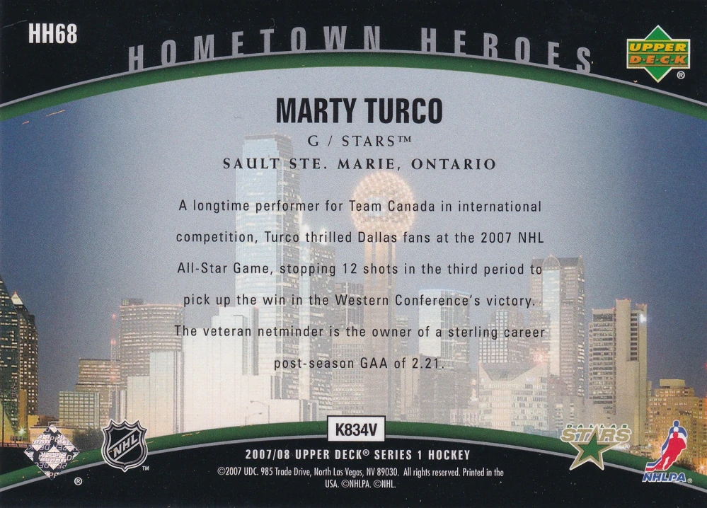 2007-08 UD Series 1 - Marty Turco - Hometown Heroes #HH68