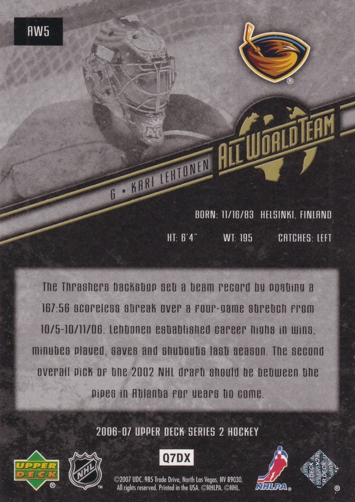 2006-07 UD Series 2 - Kari Lehtonen - All World Team #AW5