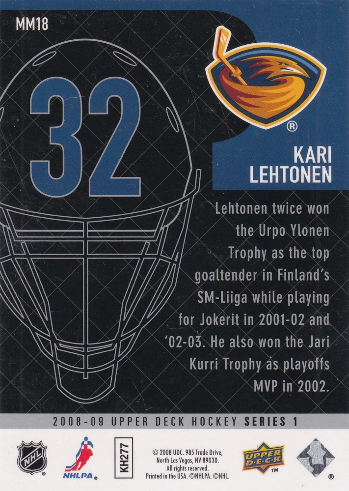 2008-09 UD Series 1 - Kari Lehtonen - Masked Men #MM18