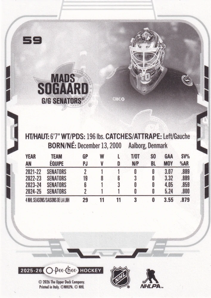 2025-26 UD O-Pee-Chee - Mads Sogaard #59