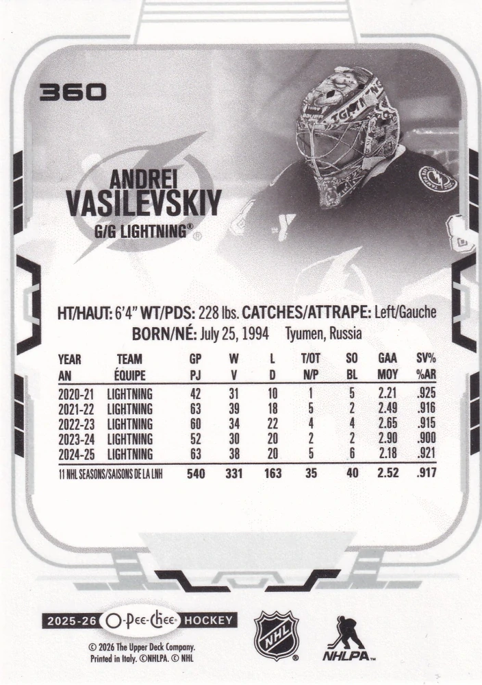 2025-26 UD O-Pee-Chee - Andrei Vasilevskiy #360
