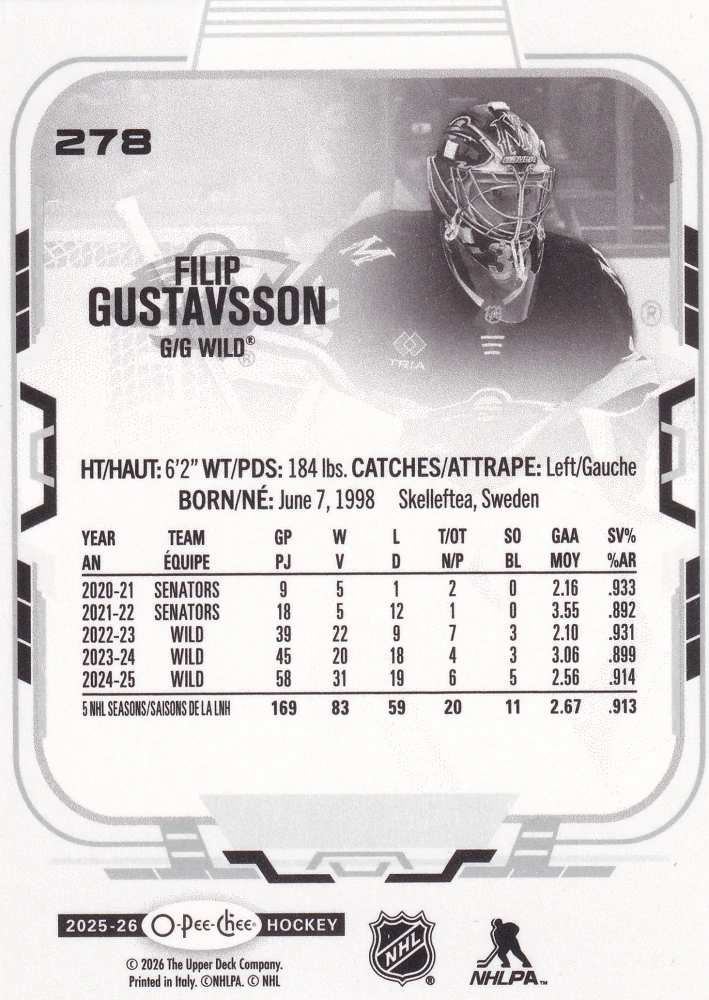 2025-26 UD O-Pee-Chee - Filip Gustavsson #278