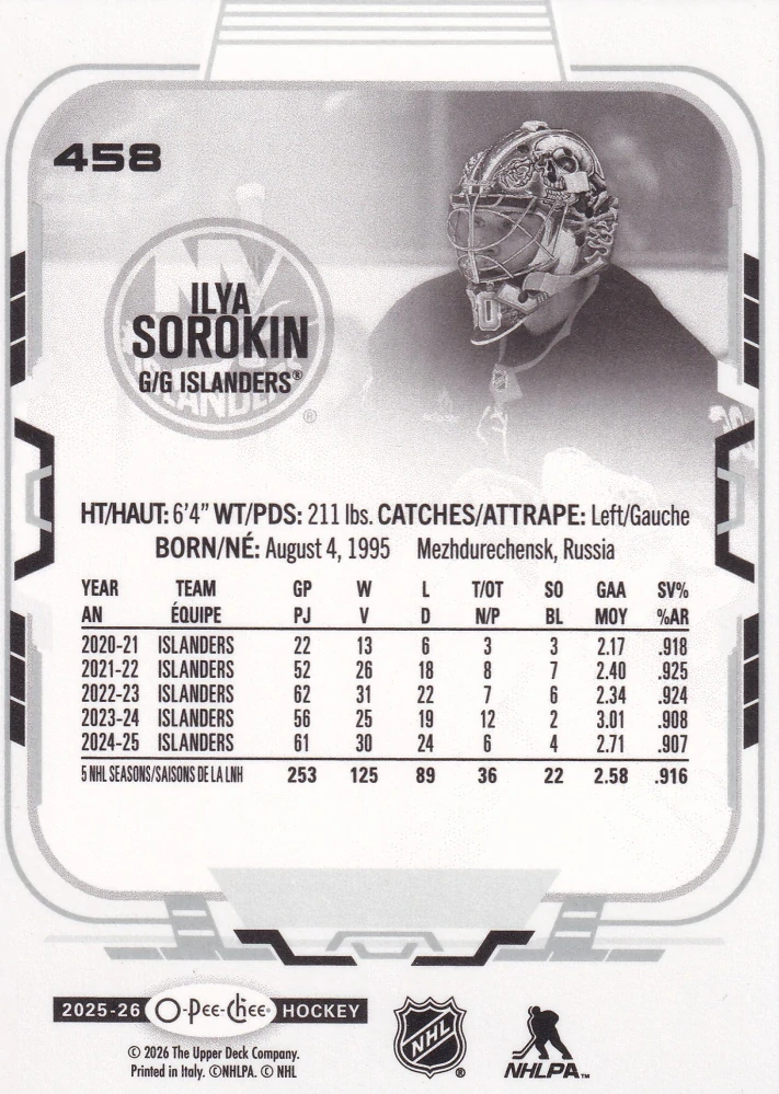 2025-26 UD O-Pee-Chee - Ilya Sorokin #458
