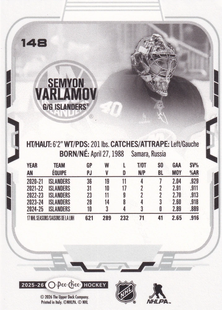 2025-26 UD O-Pee-Chee - Semyon Varlamov #148