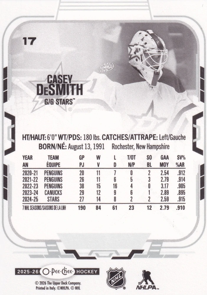 2025-26 UD O-Pee-Chee - Casey DeSmith #17