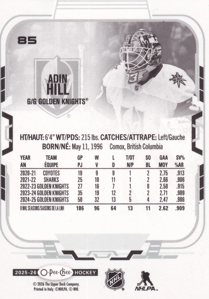 2025-26 UD O-Pee-Chee - Adin Hill #85