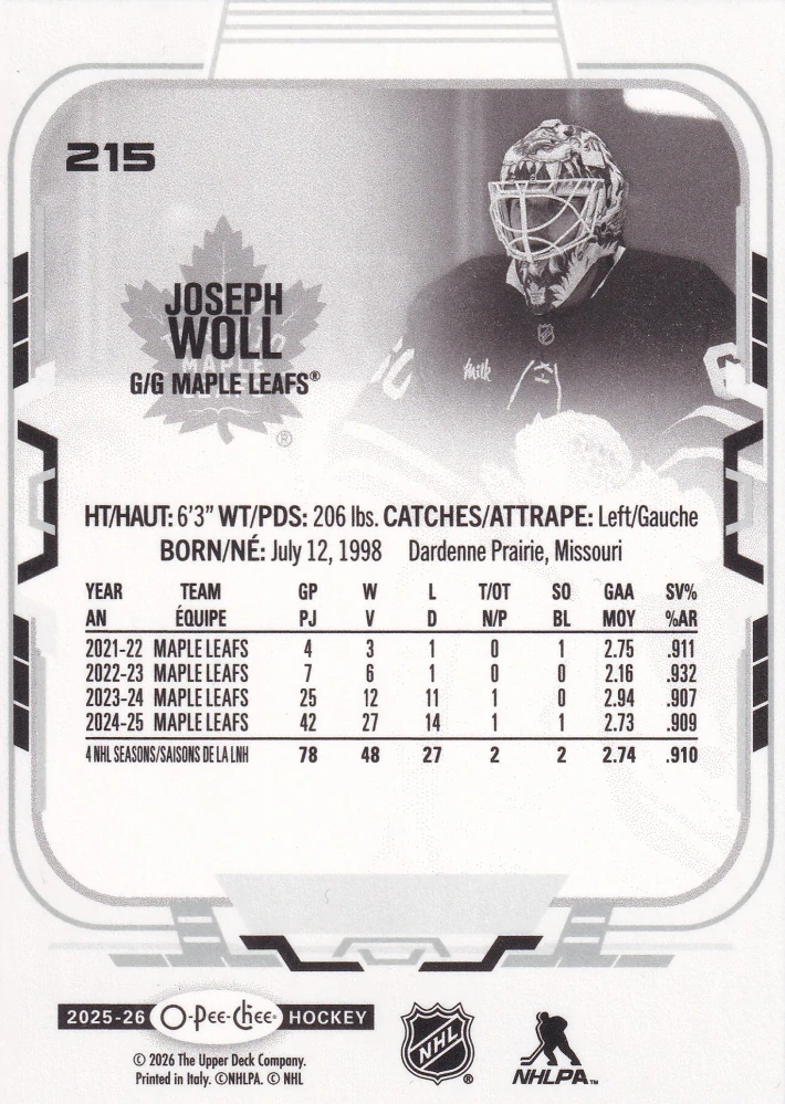 2025-26 UD O-Pee-Chee - Joseph Woll #215