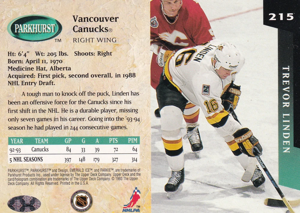1993-94 Parkhurst - Trevor Linden #215