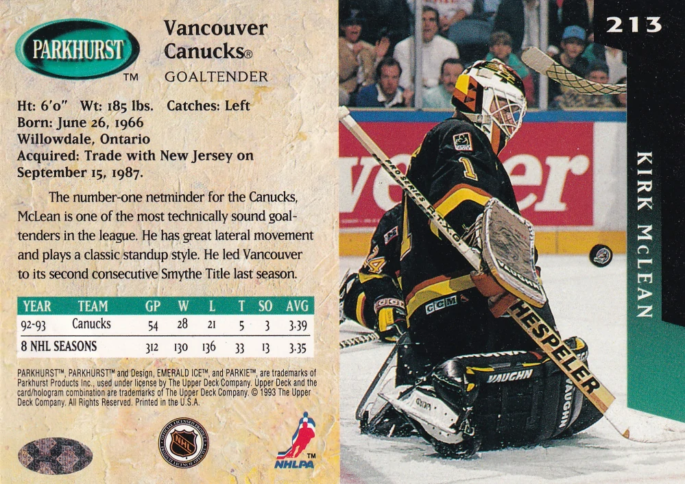1993-94 Parkhurst - Kirk McLean #213