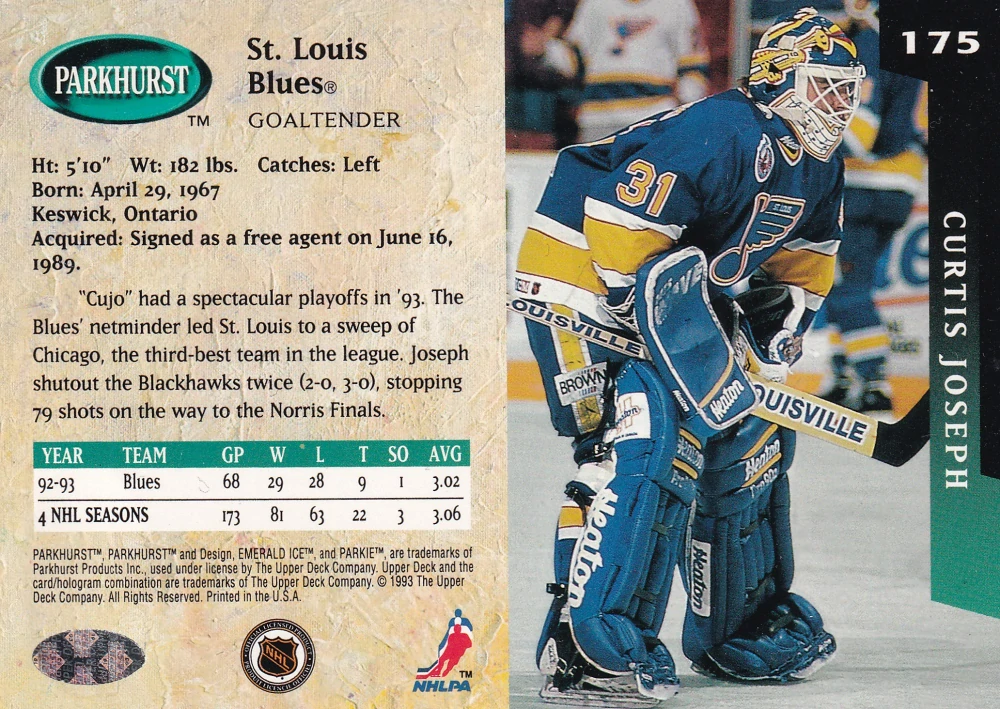 1993-94 Parkhurst - Curtis Joseph #175