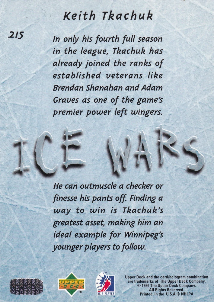 1995-96 UD Be A Player - Keith Tkachuk - Ice Wars #215