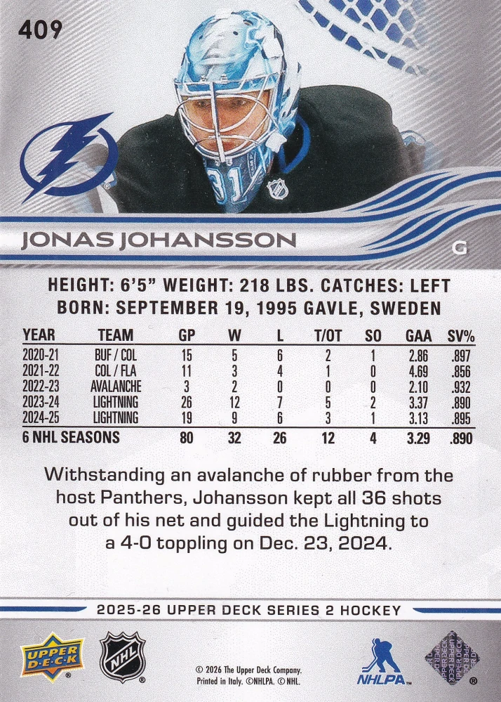 2025-26 UD Series 2 - Jonas Johansson #409
