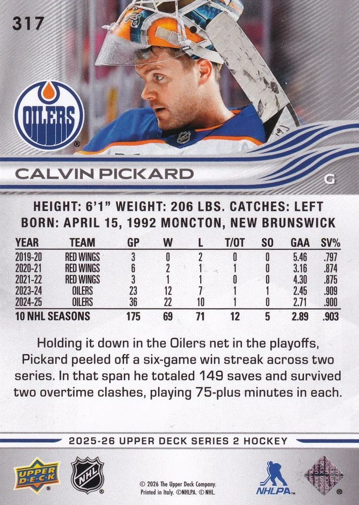 2025-26 UD Series 2 - Calvin Pickard #317