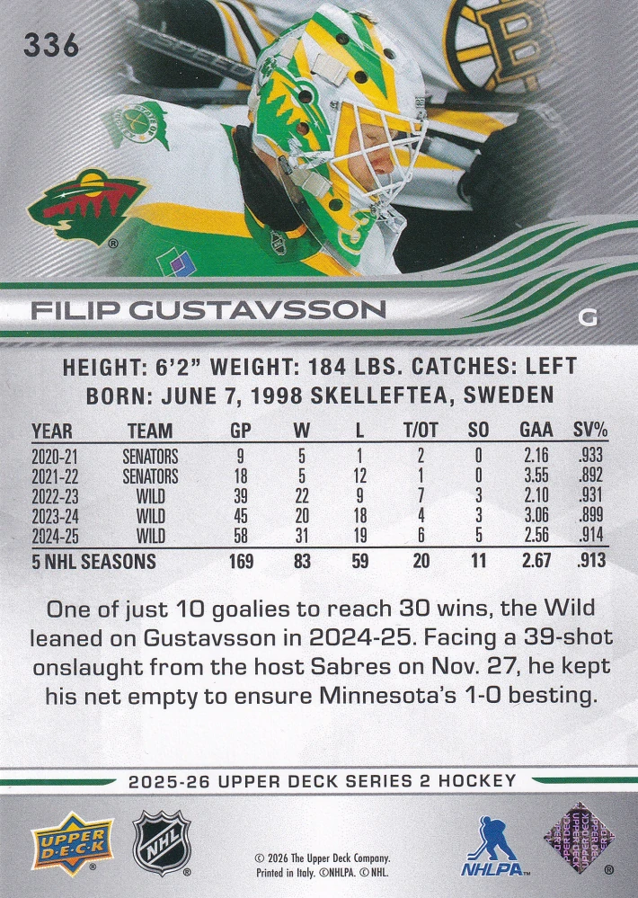 2025-26 UD Series 2 - Filip Gustavsson #336