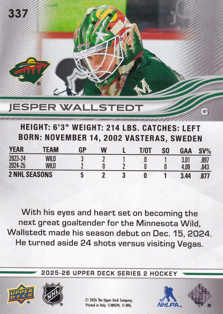 2025-26 UD Series 2 - Jesper Wallstedt #337