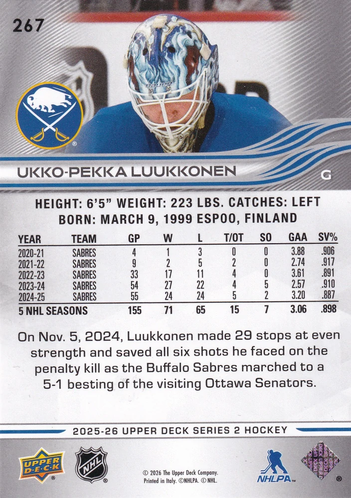 2025-26 UD Series 2 - Ukko-Pekka Luukkonen #267