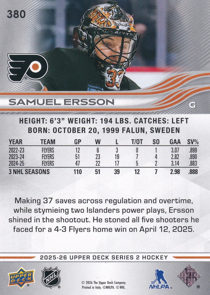 2025-26 UD Series 2 - Samuel Ersson #380