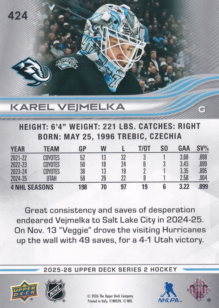 2025-26 UD Series 2 - Karel Vejmelka #424