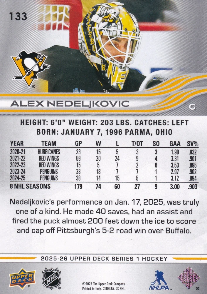 2025-26 UD Series 1 - Alex Nedeljkovic #133