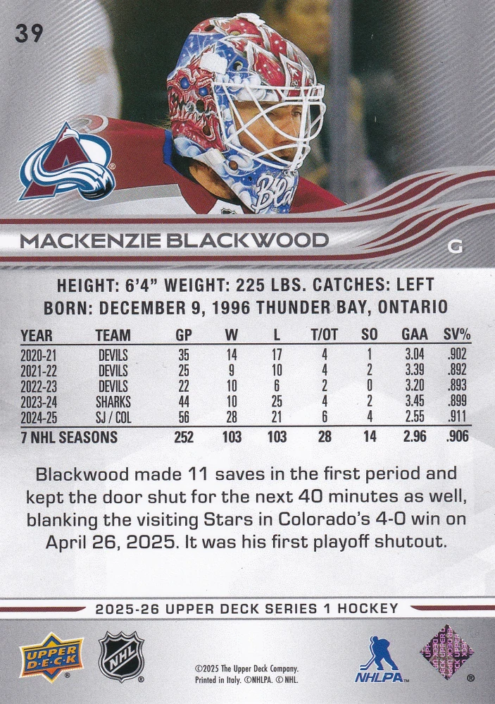 2025-26 UD Series 1 - Mackenzie Blackwood #39