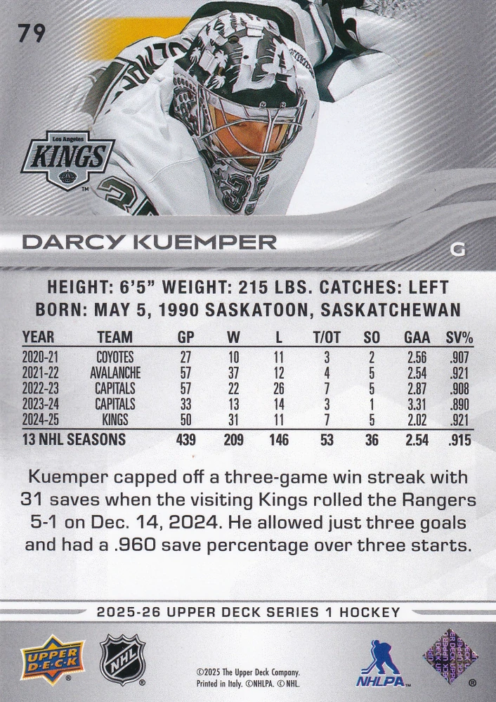 2025-26 UD Series 1 - Darcy Kuemper #79