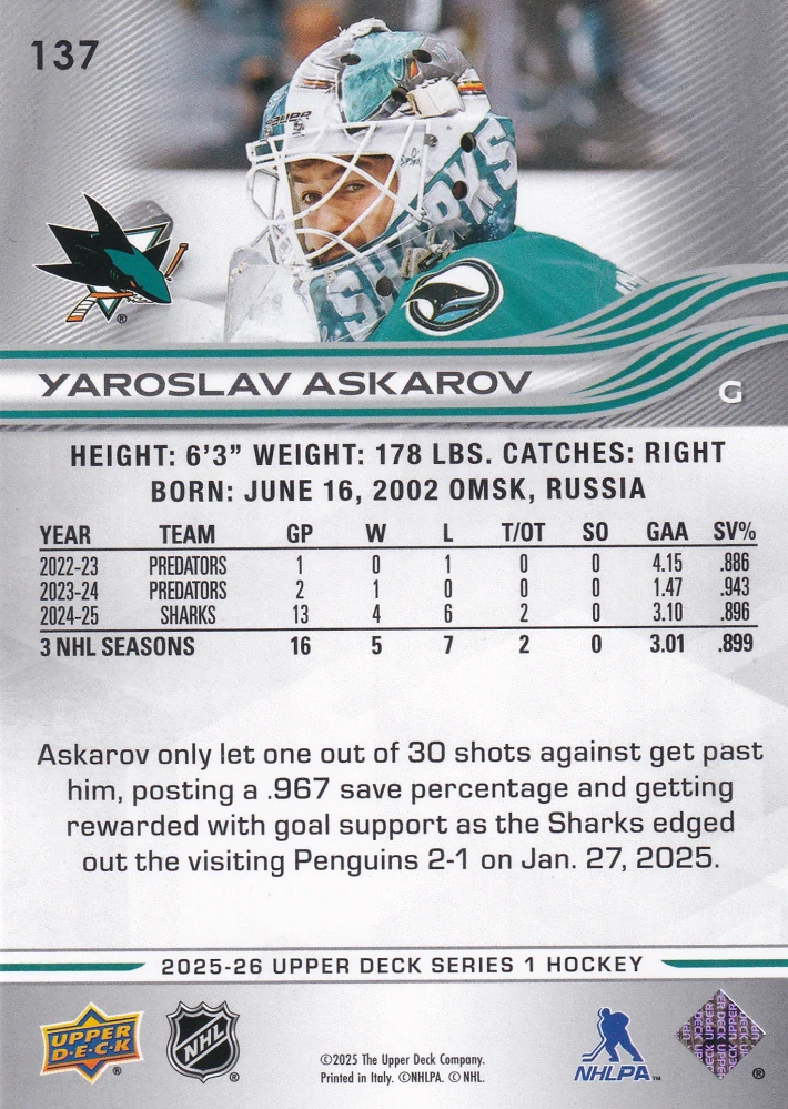 2025-26 UD Series 1 - Yaroslav Askarov #137