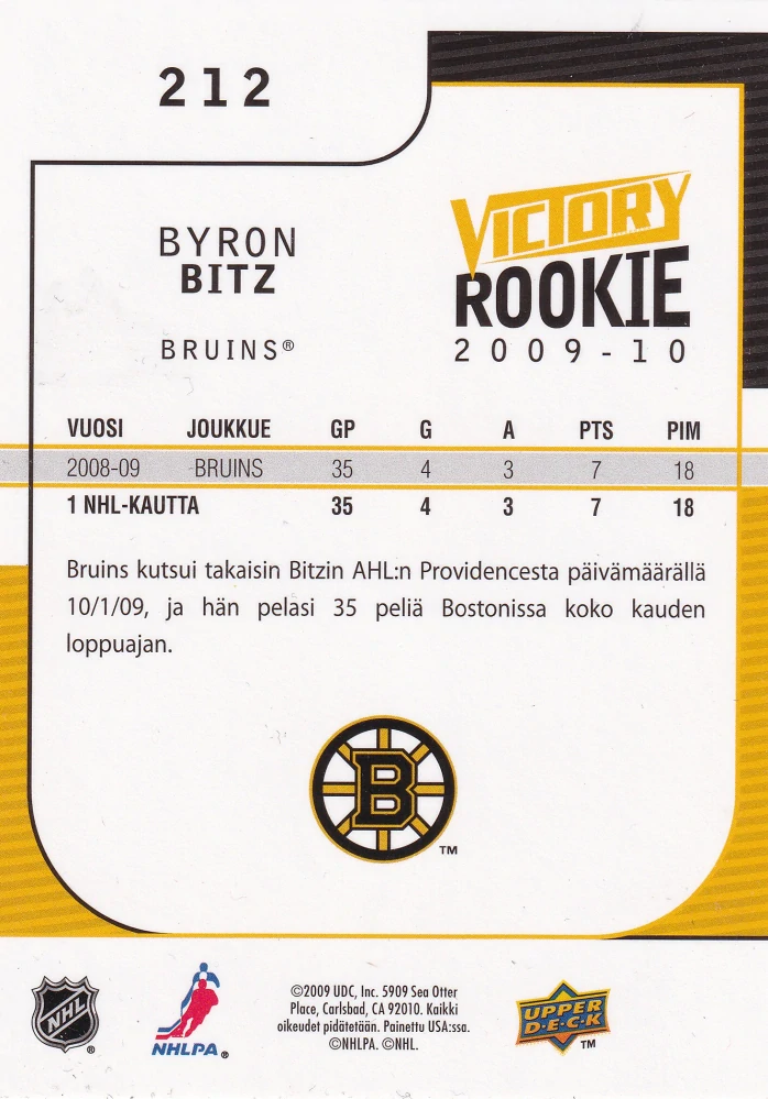 2009-10 UD Victory - Byron Bitz - Rookie #212