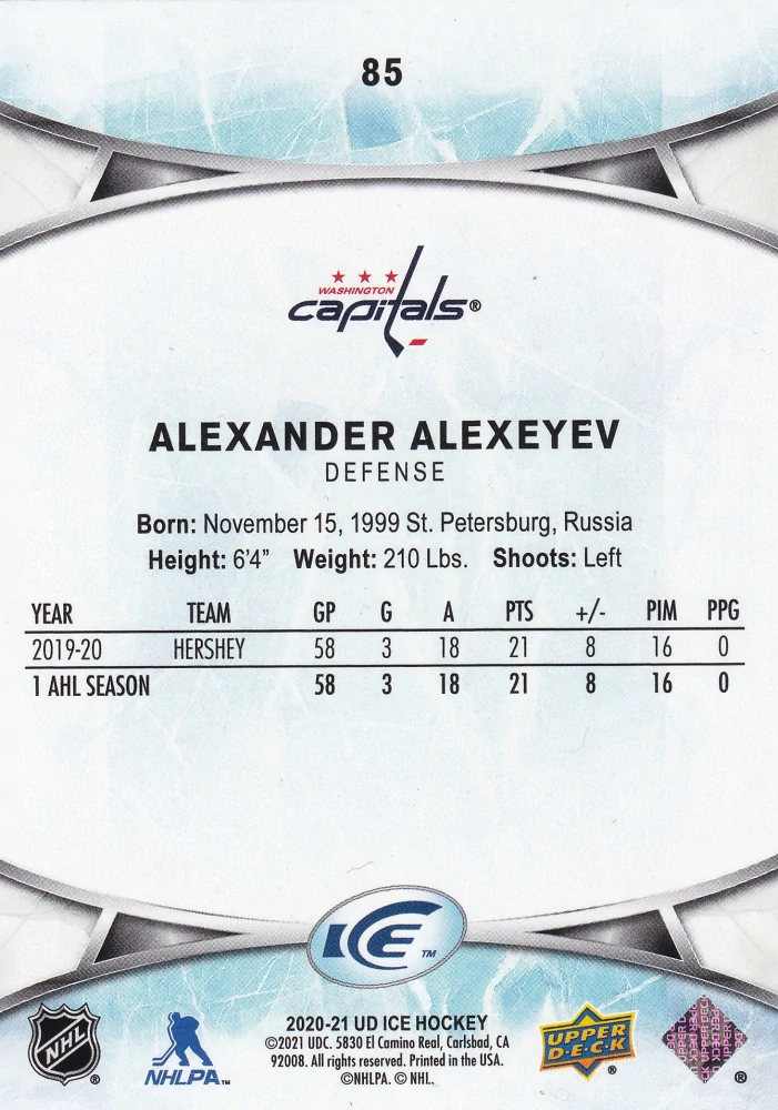 2020-21 UD Ice - Alexander Alexeyev #85
