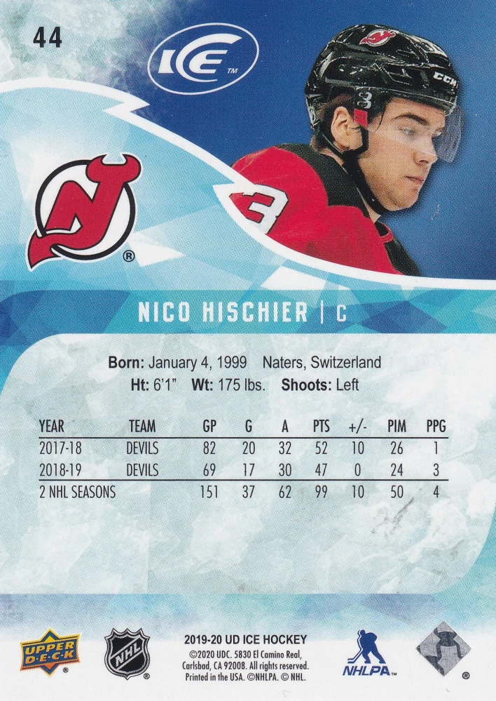 2019-20 UD Ice - Nico Hischier - Green #44