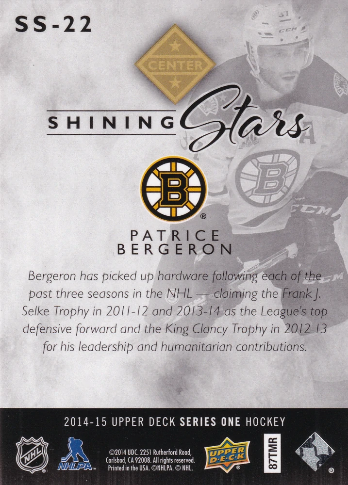 2014-15 UD Series 1 - Patrice Bergeron - Shining Stars #SS-22