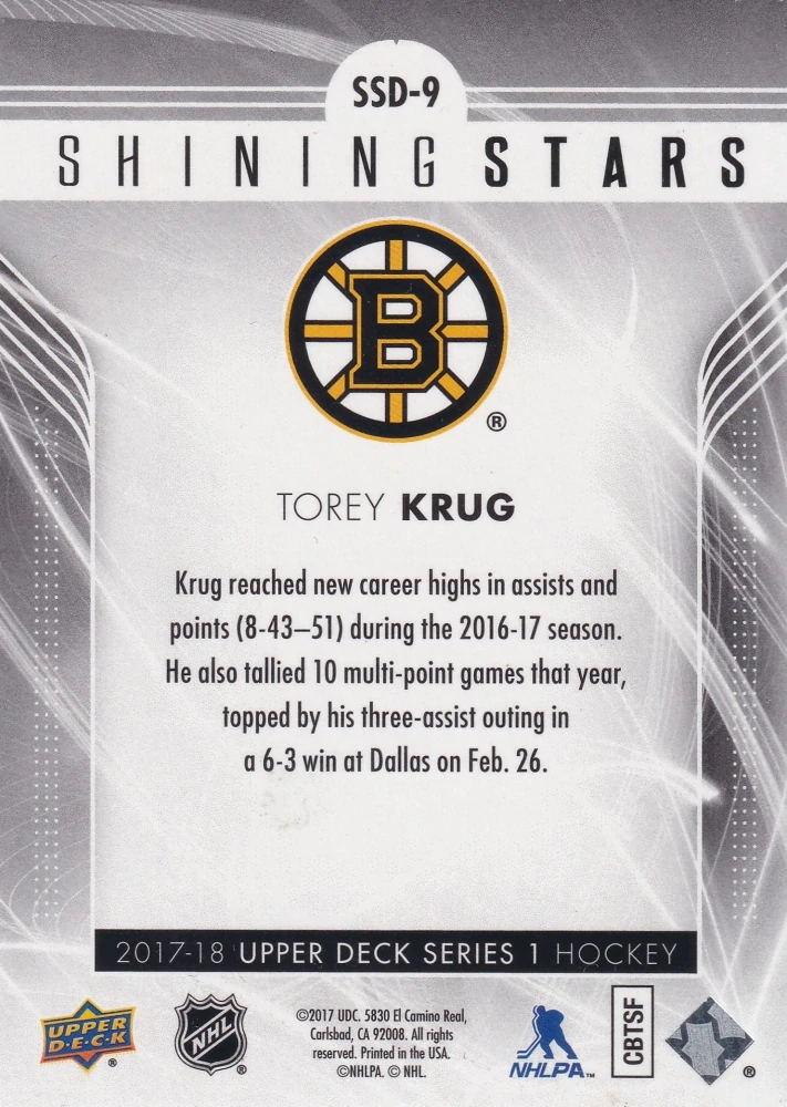 2017-18 UD Series 1 - Torey Krug - Shining Stars #SSD-9