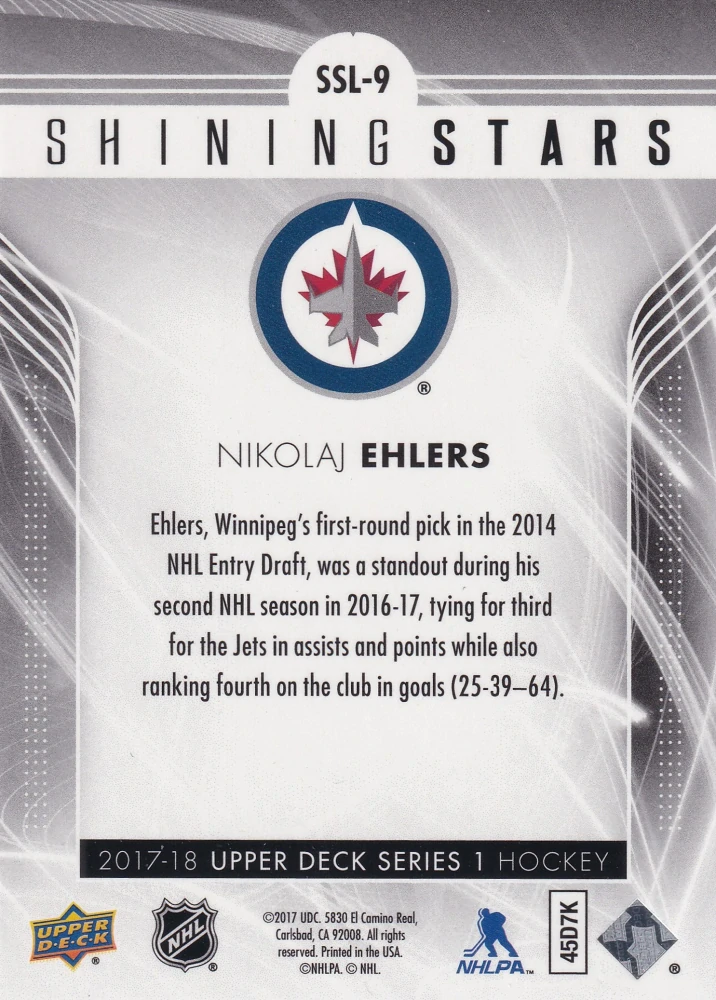 2017-18 UD Series 1 - Nikolaj Ehlers - Shining Stars #SSL-9