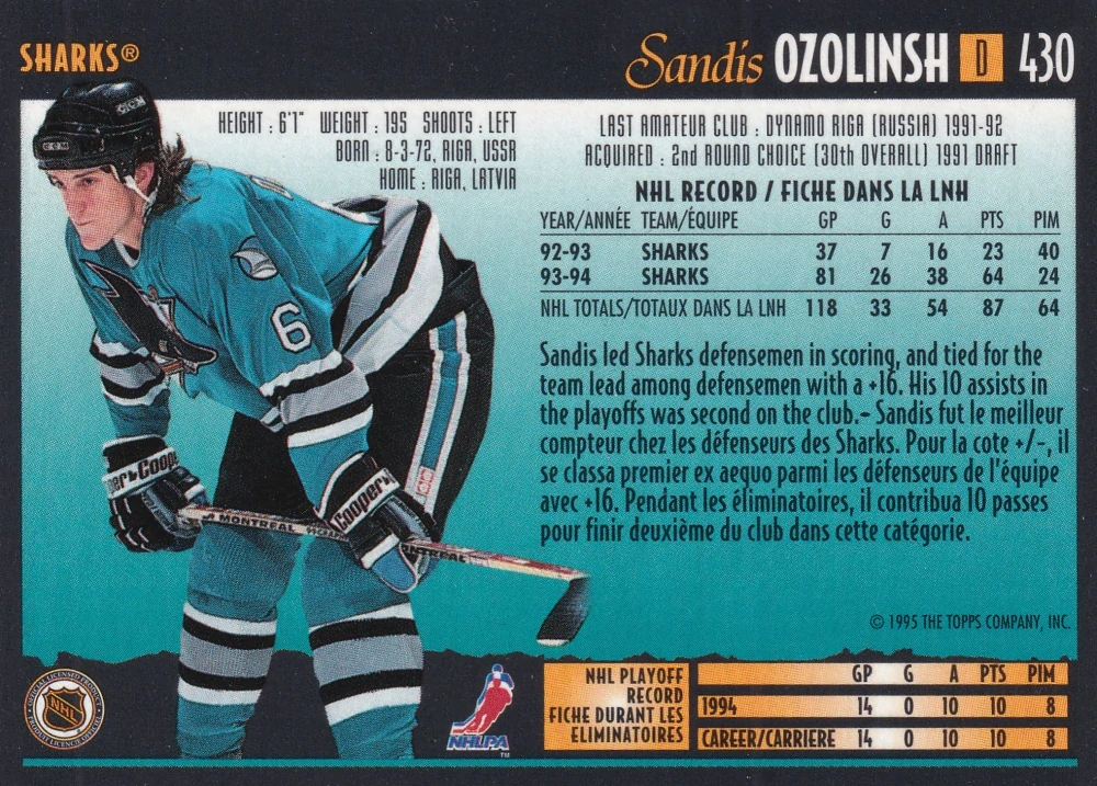 1994-95 O-Pee-Chee Premier - Sandis Ozolinsh #430