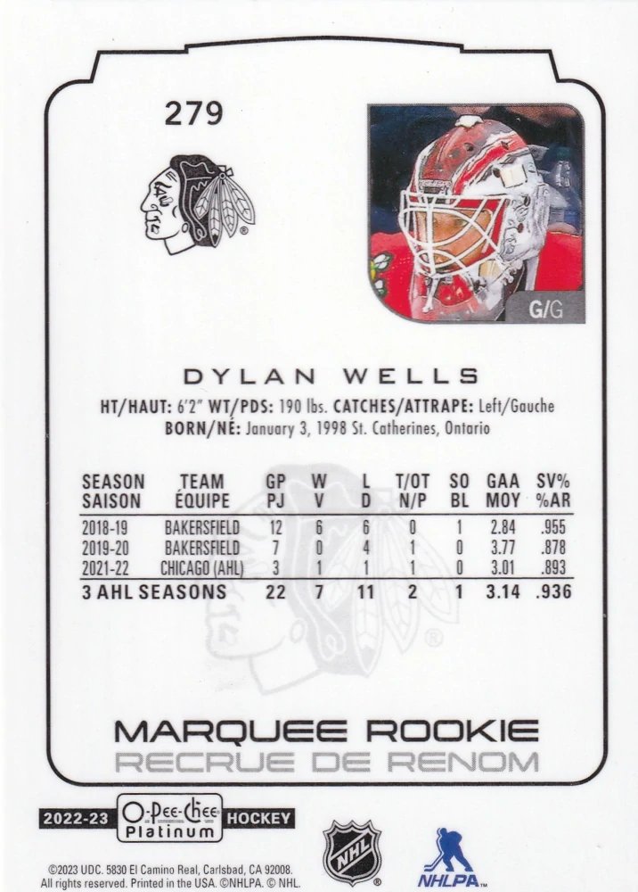 2022-23 UD O-Pee-Chee Platinum - Dylan Wells - Marquee Rookie #279