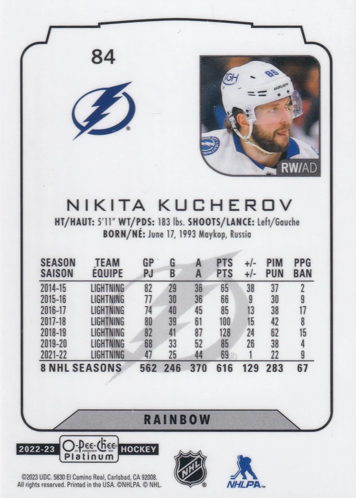 2022-23 UD O-Pee-Chee Platinum - Nikita Kucherov - Rainbow #84