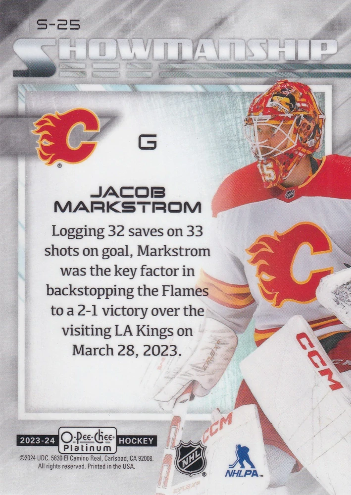 2023-24 UD O-Pee-Chee Platinum - Jacob Markstrom - Showmanship #S-25