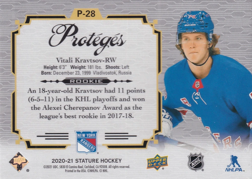 2020-21 UD Stature - Vitali Kravtsov - Proteges #P-28