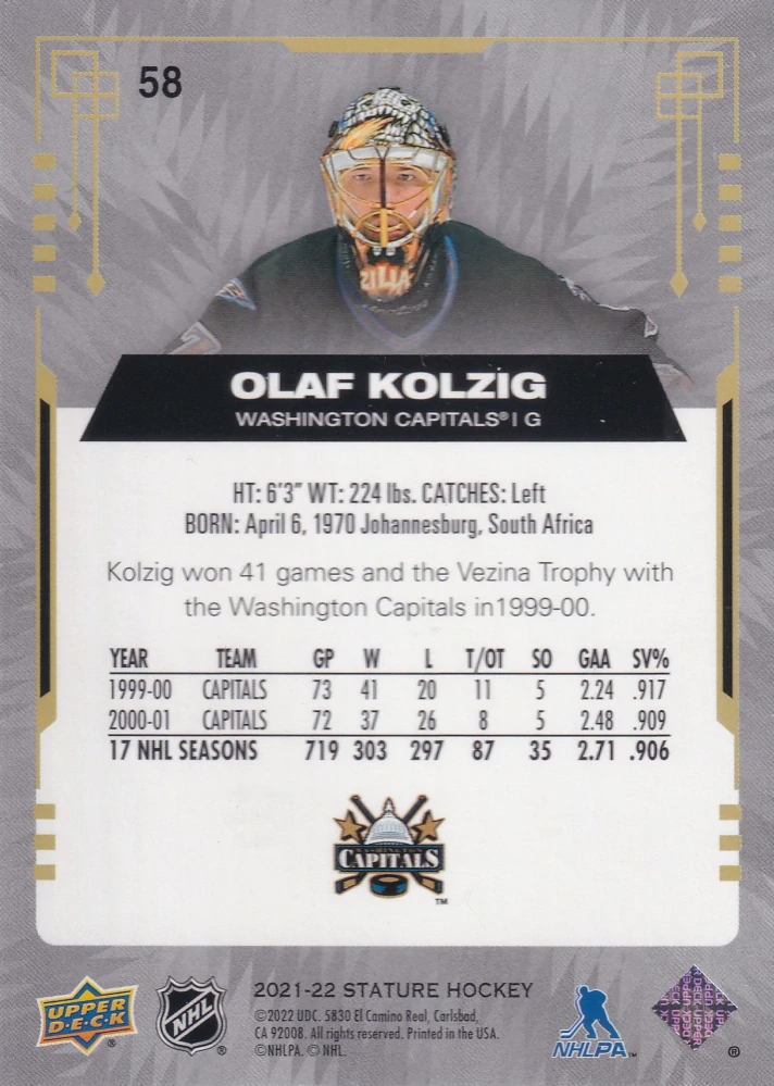 2021-22 UD Stature - Olaf Kolzig #58