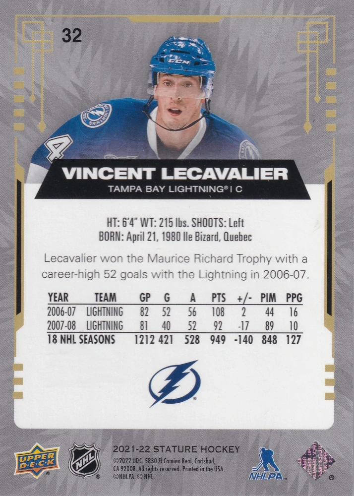 2021-22 UD Stature - Vincent Lecavalier #32