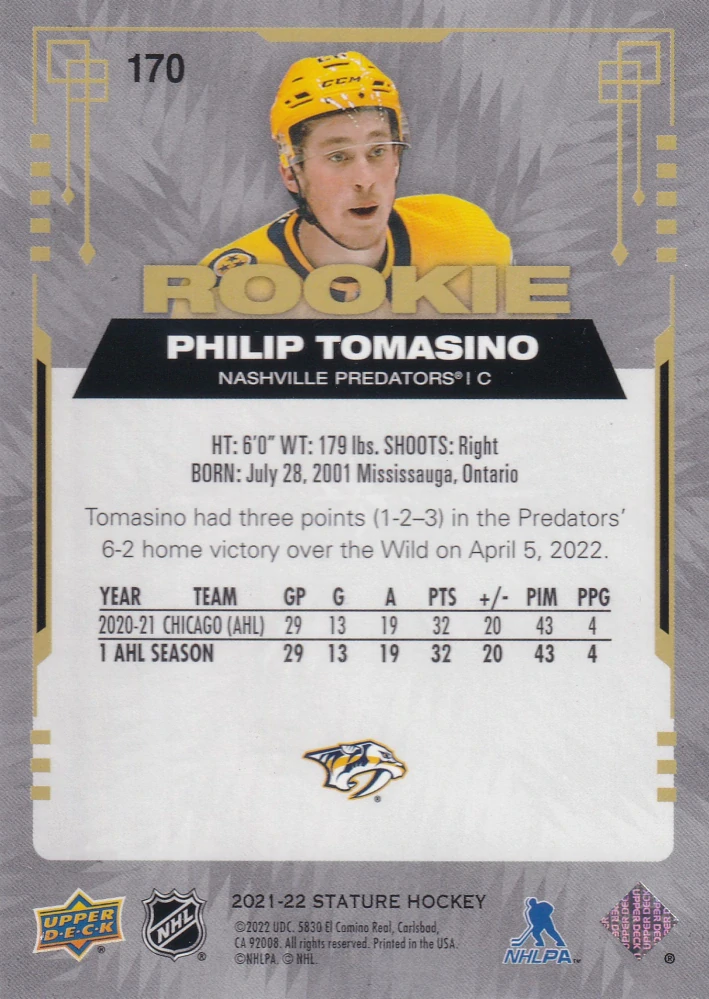 2021-22 UD Stature - Philip Tomasino - Rookie Green /149 #170