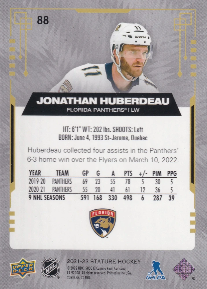 2021-22 UD Stature - Jonathan Huberdeau - Photo Variant Green /66 #88