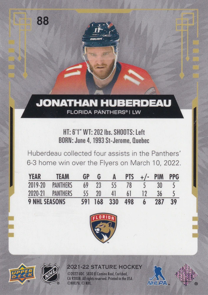 2021-22 UD Stature - Jonathan Huberdeau - Red /75 #88