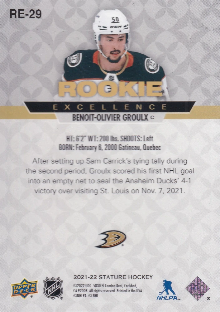 2021-22 UD Stature - Benoit-Olivier Groulx - Rookie Excellence Red /75 #RE-29