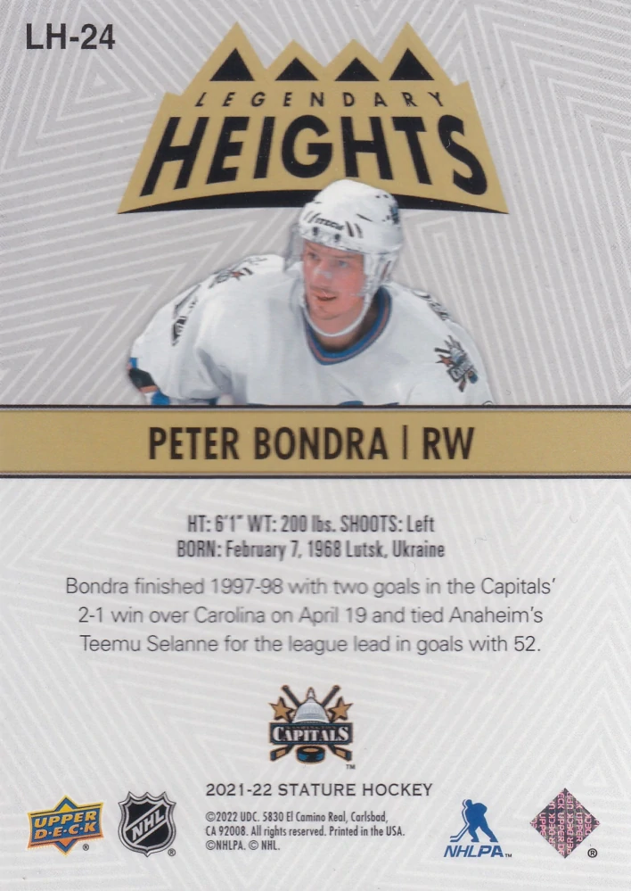 2021-22 UD Stature - Peter Bondra - Legendary Heights Green /125 #LH-24