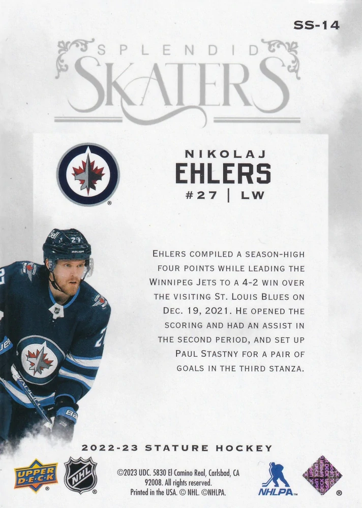 2022-23 UD Stature - Nikolaj Ehlers - Splendid Skaters #SS-14