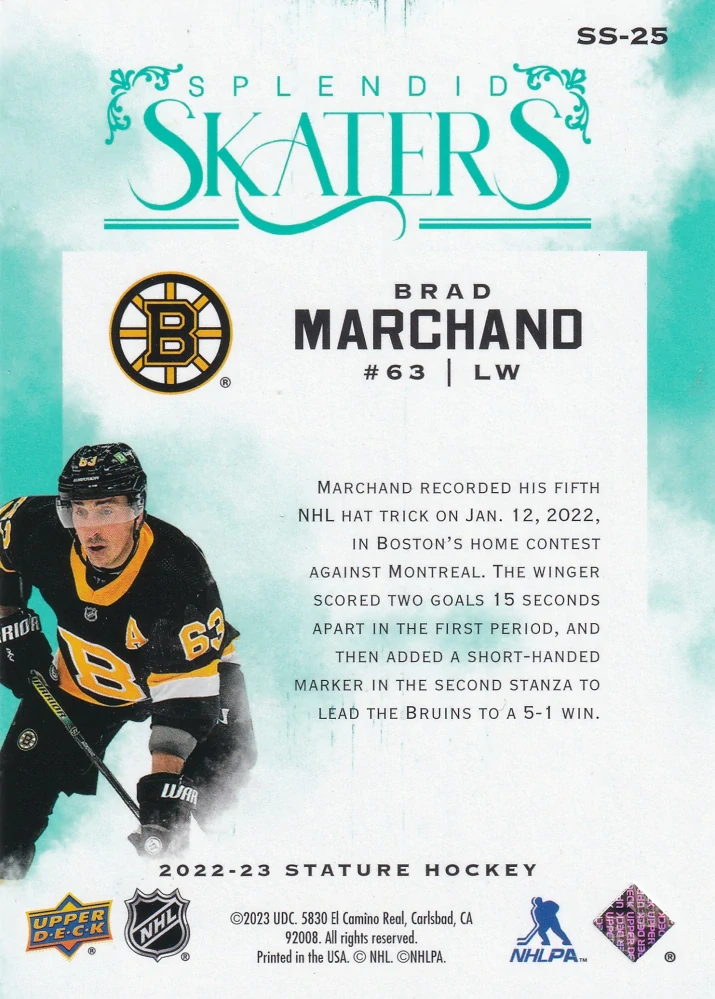 2022-23 UD Stature - Brad Marchand - Splendid Skaters Green /150 #SS-25