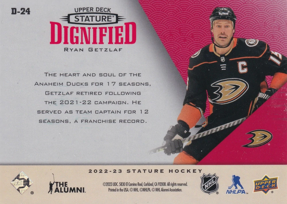 2022-23 UD Stature - Ryan Getzlaf - Dignified Red /75 #D-24