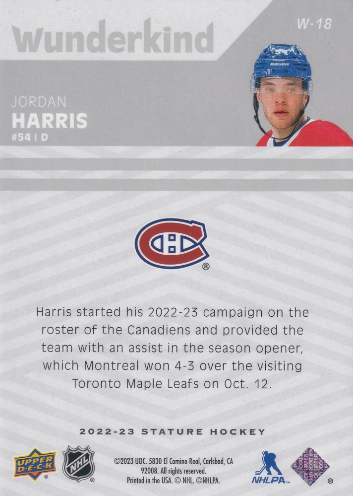 2022-23 UD Stature - Jordan Harris - Wunderkind #W-18